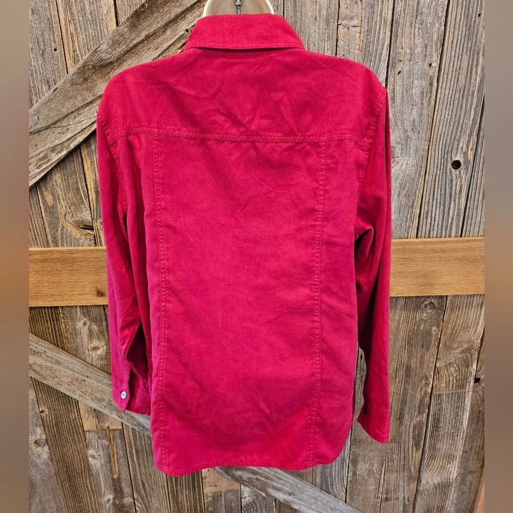 Chico's Women's Hot Pink Faux suede button up blouse Long Sleeve size 1 (M) EUC
